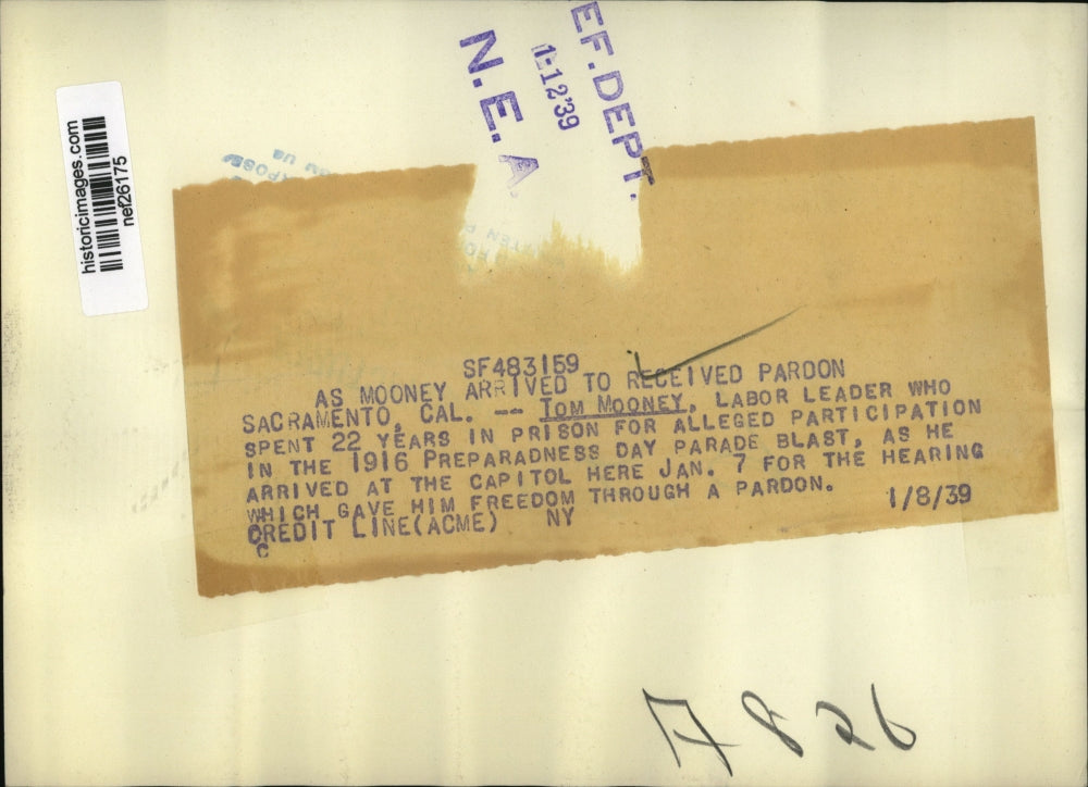 1939 Press Photo Tom Mooney at U.S. Capitol - nef26175