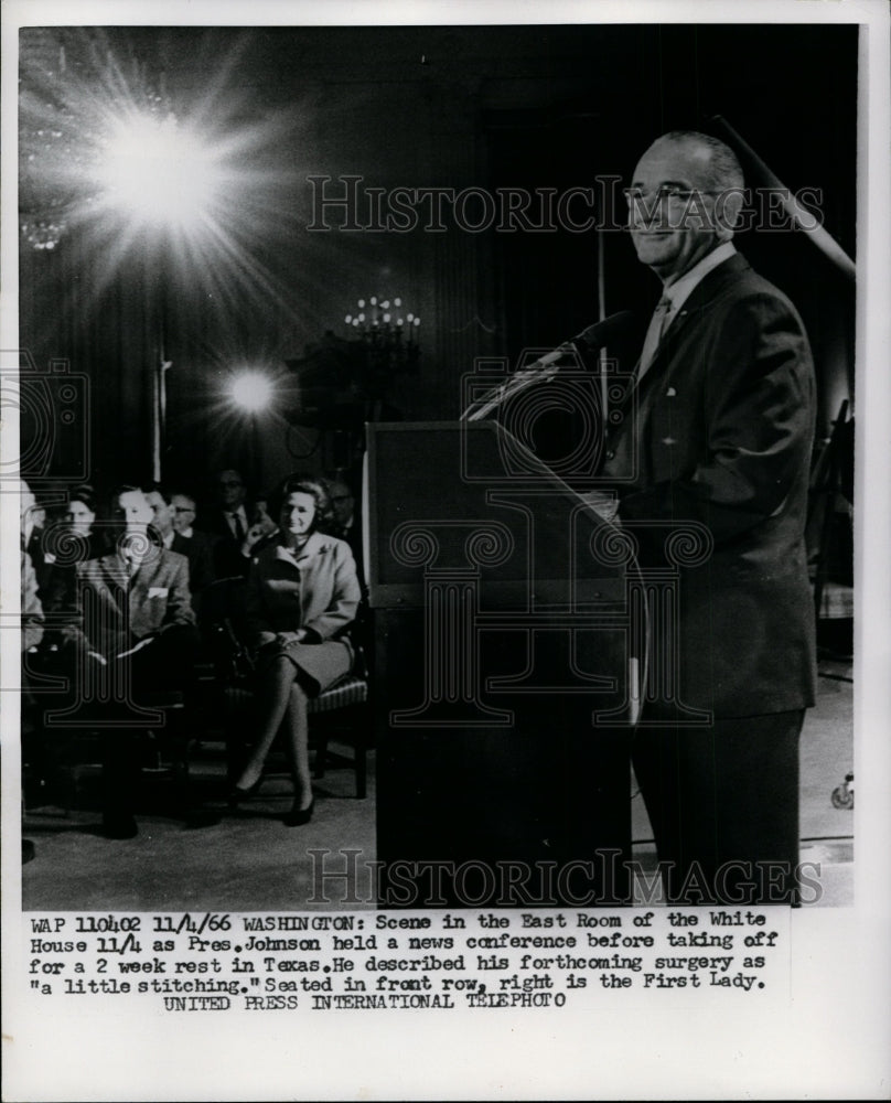 1966 Press Photo President Lyndon Johnson at News Conference, Washington, D.C.