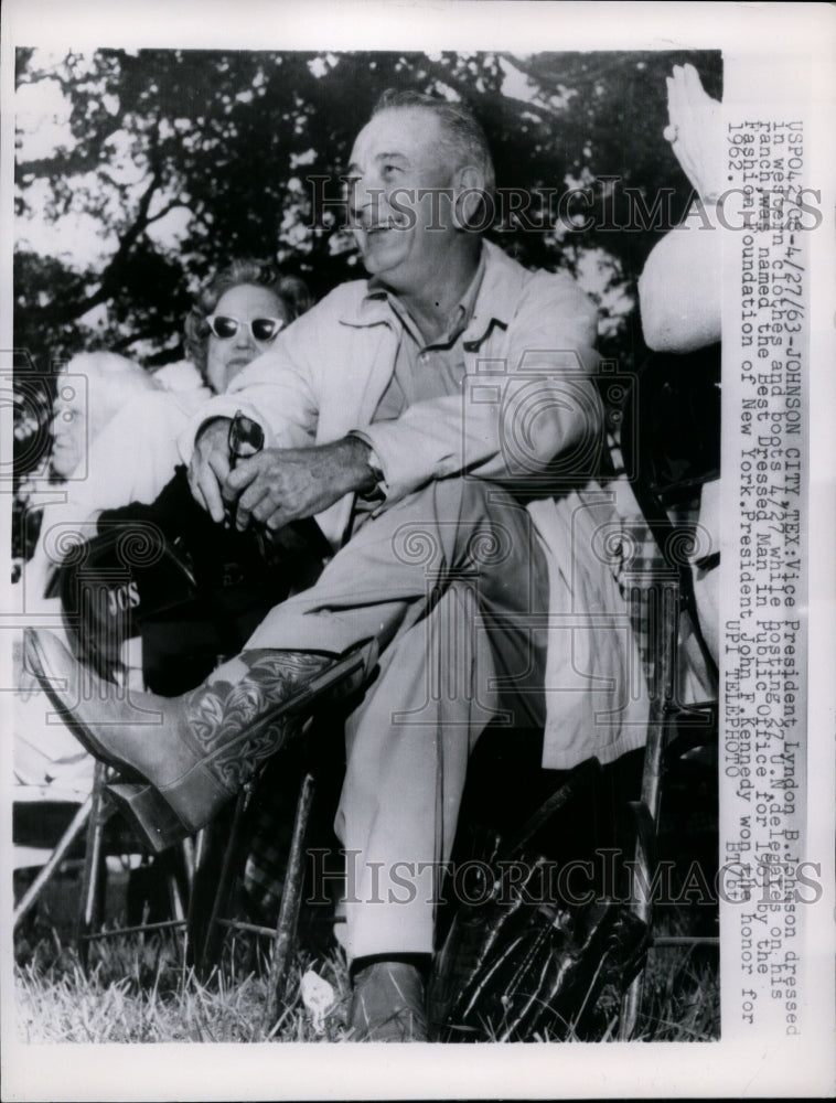 Load image into Gallery viewer, 1963 Press Photo Vice President Johnson dresses in western clothes and boots

