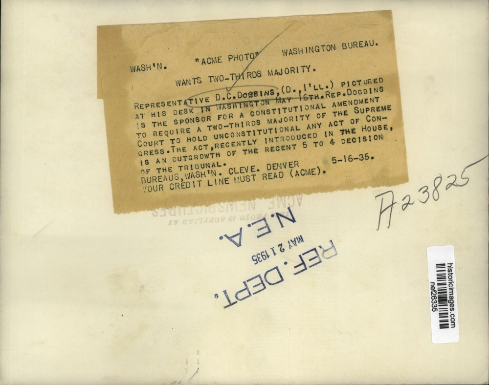 1935 Press Photo D.C. Dobbins at his desk in Washington D.C. - nef26335