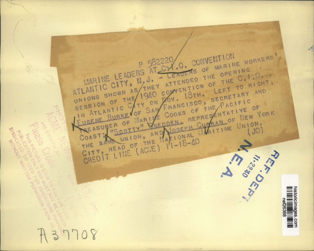 1940 Press Photo Marine Workers Union Members at CIO Convention, Atlantic City