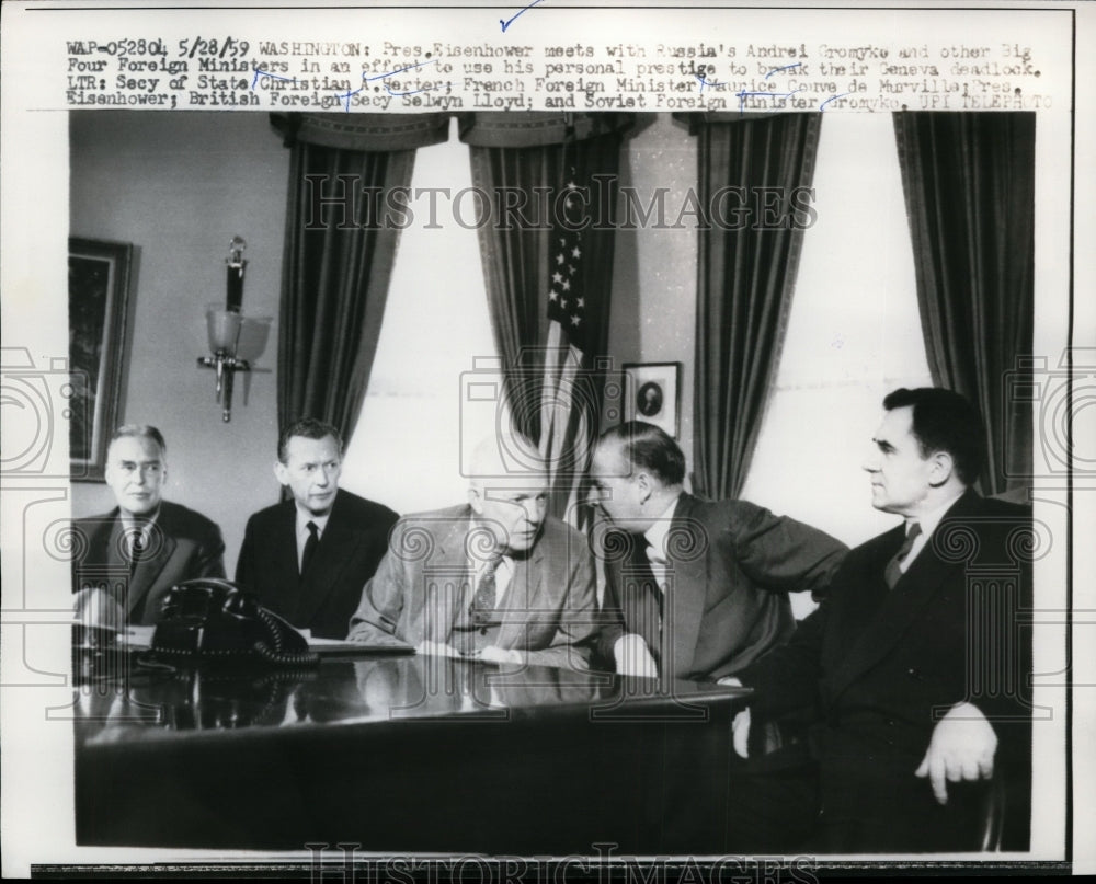 1959 Press Photo Dwight Eisenhower Meets with Andrei Gromyke of Russia