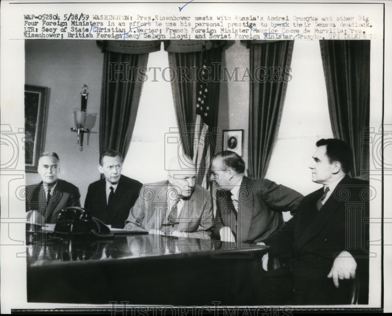 Load image into Gallery viewer, 1959 Press Photo Dwight Eisenhower Meets with Andrei Gromyke of Russia
