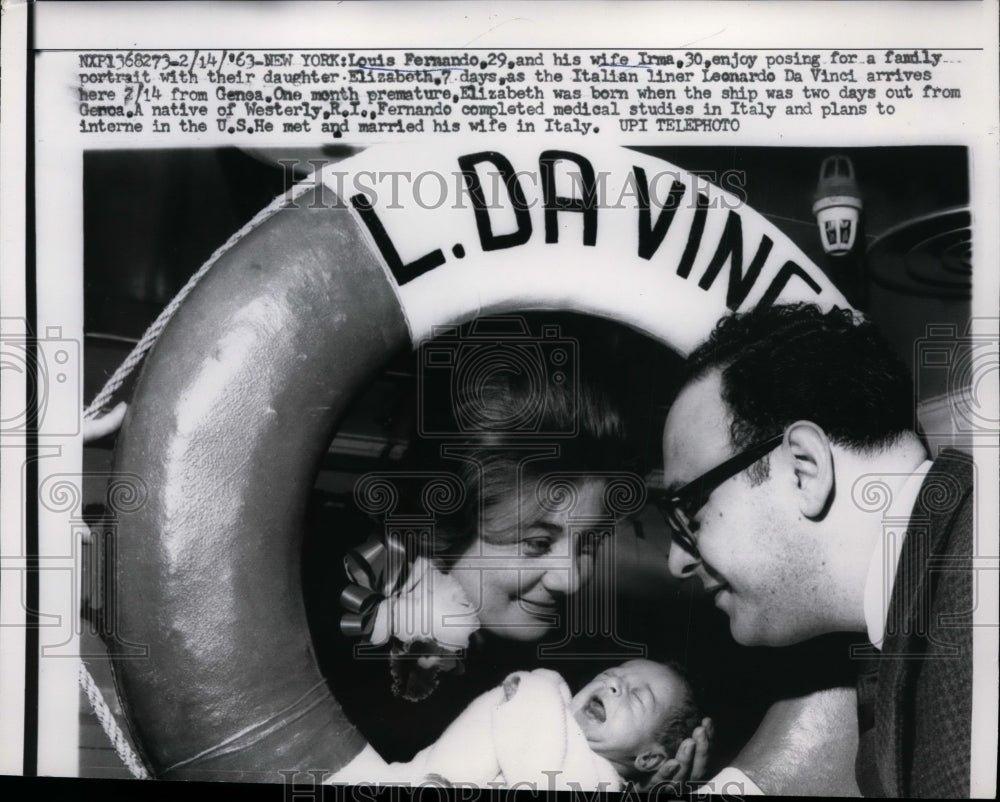 1963 Press Photo Louis Fernando and Wife Pose for Family Portrait, New York