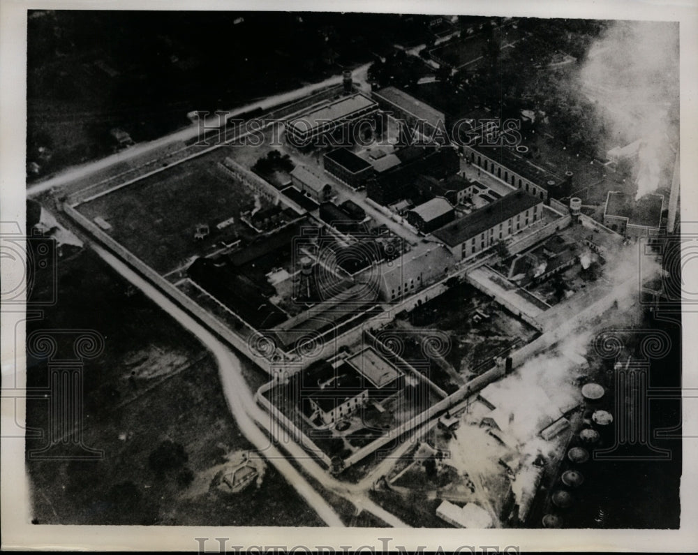 1935 Press Photo Kansas State Penitentiary Aerial View after Prisoner Strike