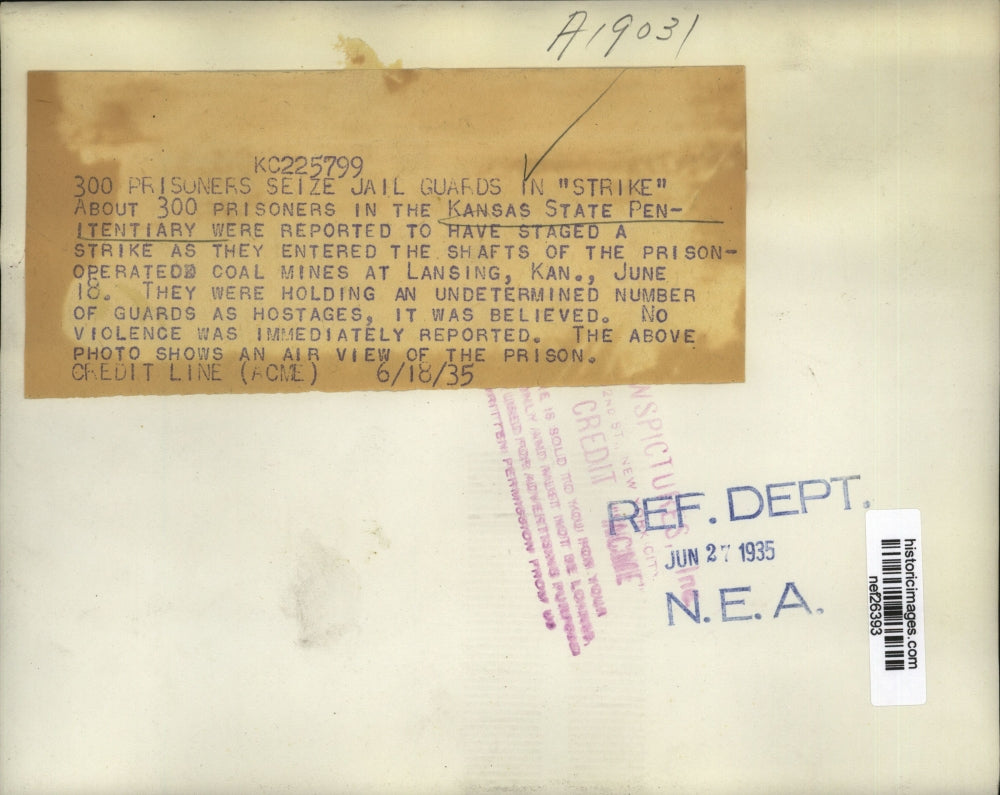 1935 Press Photo Kansas State Penitentiary Aerial View after Prisoner Strike