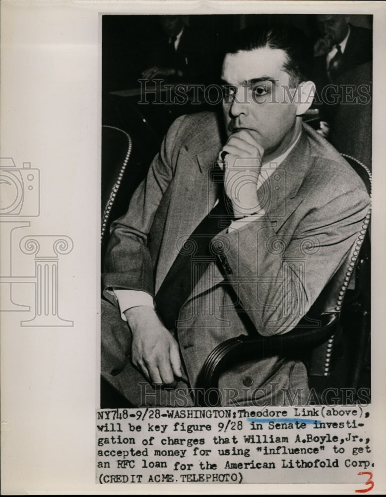1951 Press Photo Theodore Link witness in Senate Investigation of William Boyle