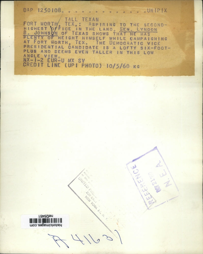 1960 Press Sen Johnson Shows He Has Plenty Height Himself While Campaigning