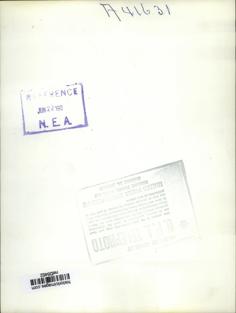 1960 Press Photo Sen Johnson Smiles as he Stands Beneath a Portrait of Himself