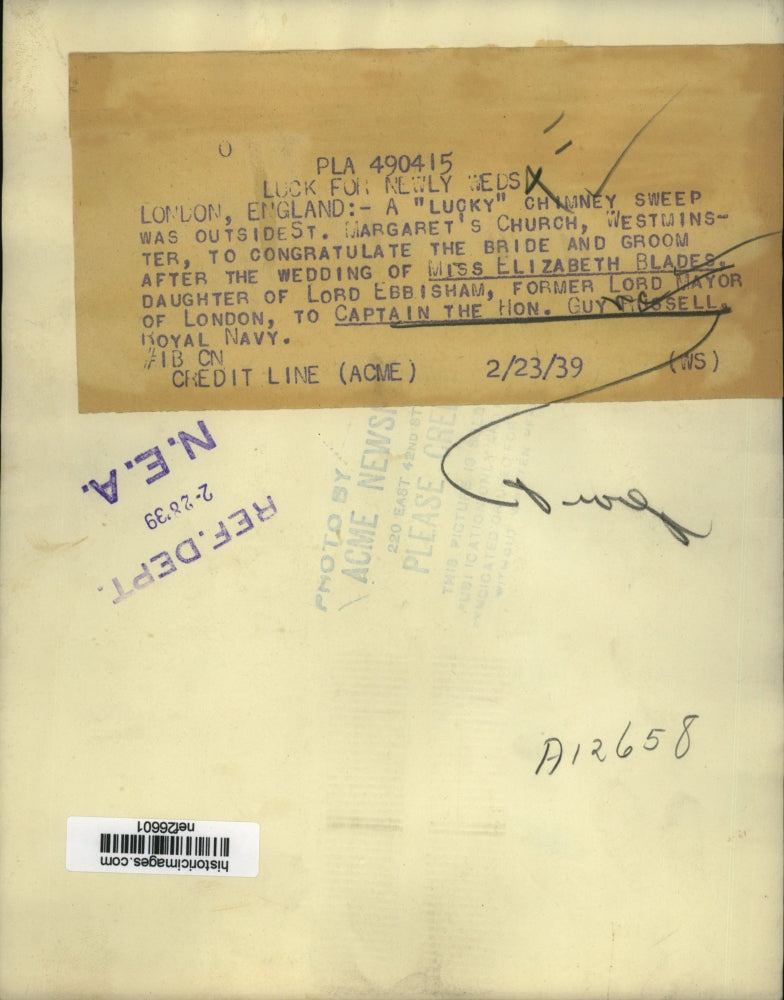 1939 Press Photo Elizabeth Blades, Guy R. Russell at Wedding, St. Margaret's