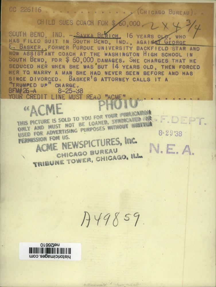 1938 Press Photo Savka Berich - nef26610