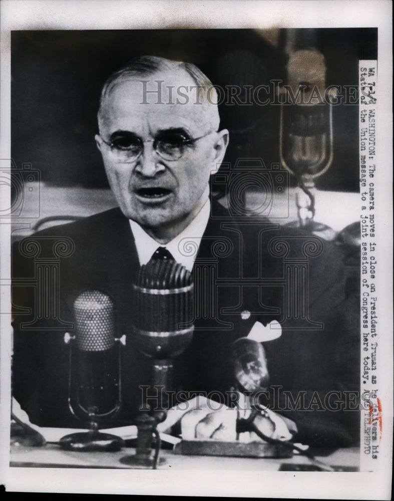 1950 Press Photo Harry S. Truman During State of Union Address, Washington D.C.