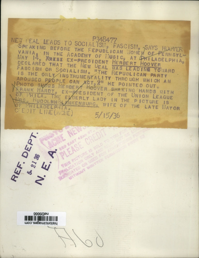 1936 Press Photo Herbert Hoover at Women of Pennsylvania Meeting, Philadelphia