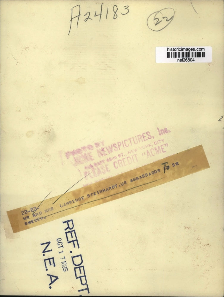 1935 Press Photo Lawrence Steinhardt & Wife - nef26804