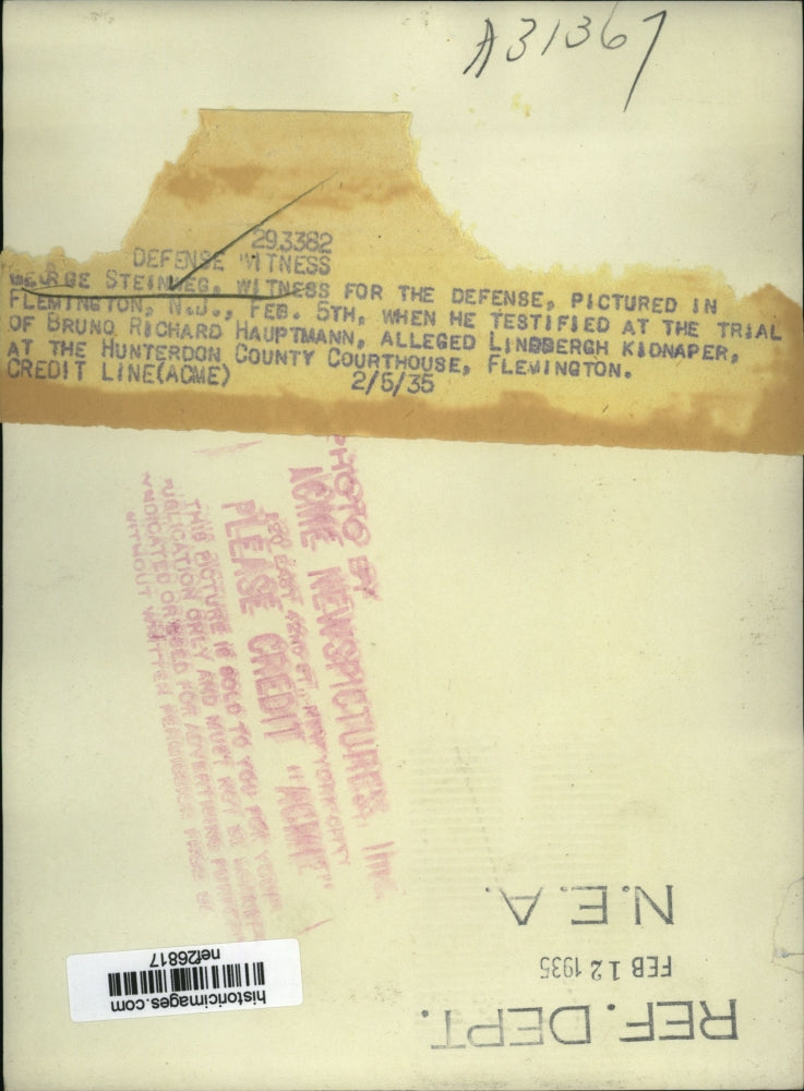 1935 Press Photo George Steinweg, witness for defense, Bruno Haptmann trial