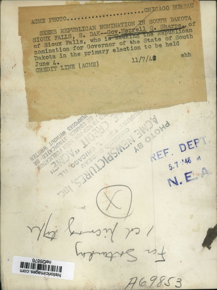 1946 Press Photo Merrell Sharpe seeks GOP nomination for Governor S. Dakota