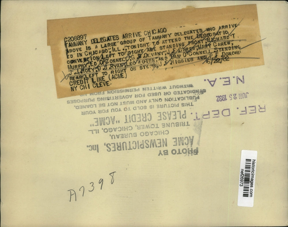 1932 Press Group of Tammany Delegates Arrive to Attend Democratic Convention