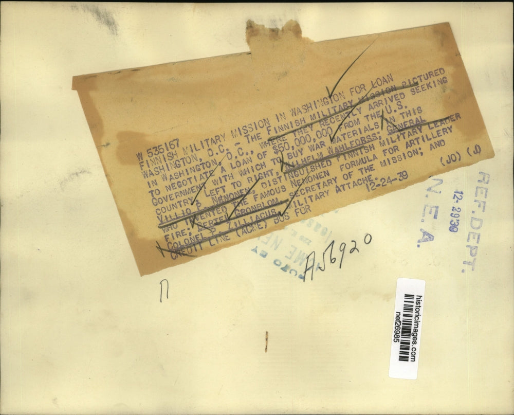 1939 Press Photo Finnish Military in Washington For Loan - nef26985