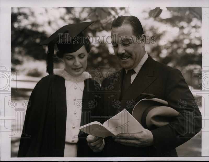 Load image into Gallery viewer, 1938 Press Grover Whalen &amp; Daughter Mary Eleanore Whalen Attend Commencement
