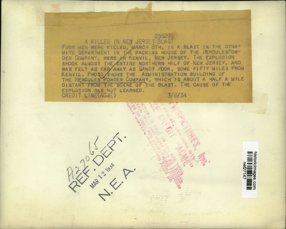 1934 Press Photo Men killed at a dynamite packaging house at Hercules Power Co.