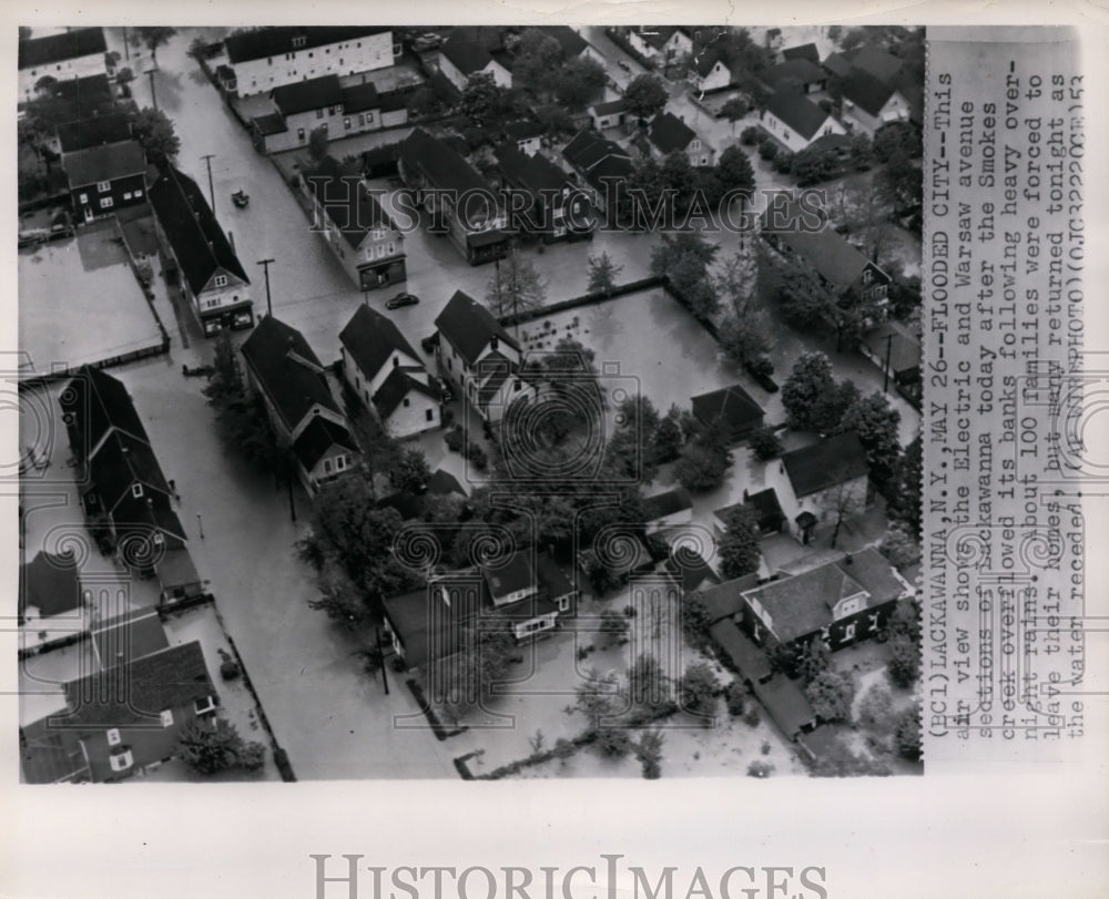 1953 Press Photo Sections of Lackawanna after the Smokes Creek overflowed