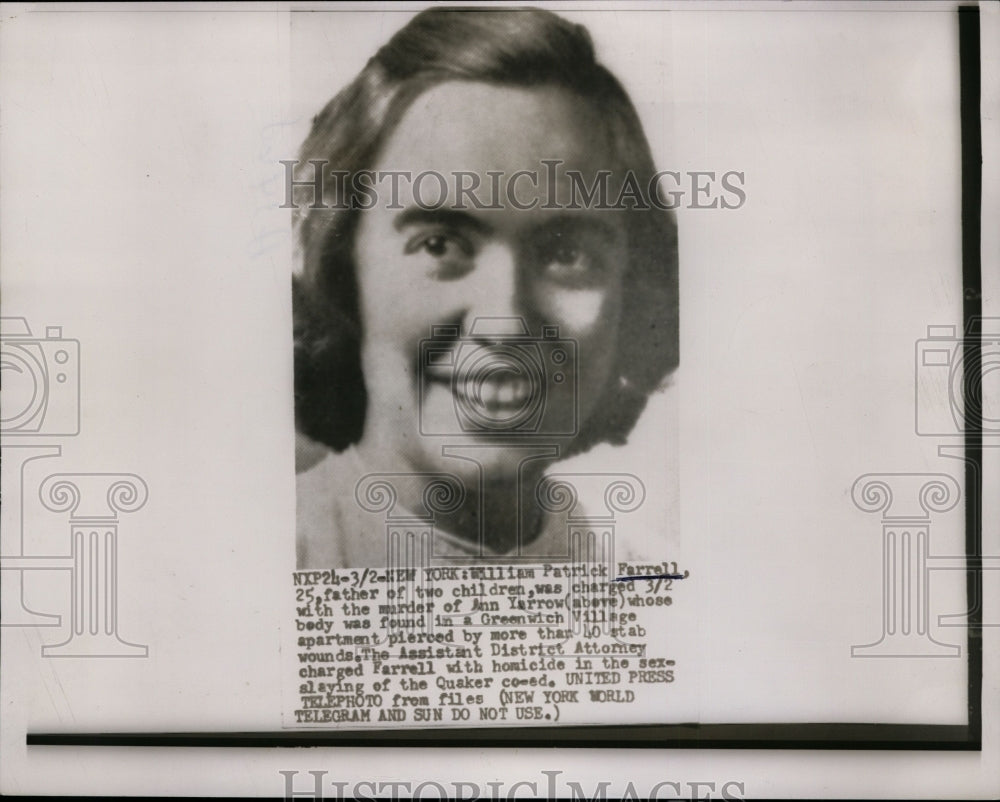 1955 Press Photo William Patrick Farrell charged for murder of Ann Yarrow