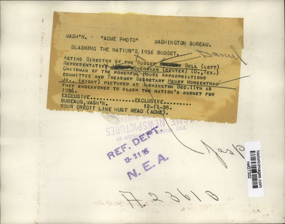 1935 Press Photo Henry Morgenthau Jr. Treasury Secretary with Daniel Bell