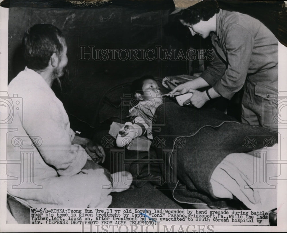 1951 Press Yuong Hun Ure Wounded by Hand Grenade During Battle Near His Home