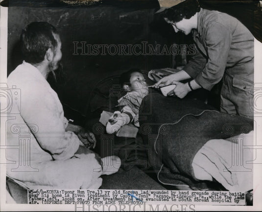 1951 Press Yuong Hun Ure Wounded by Hand Grenade During Battle Near His Home