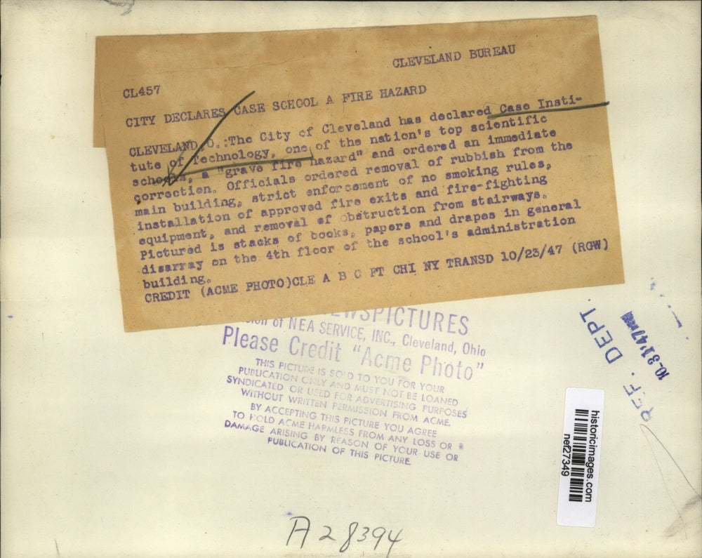 1947 Press Photo City Declares Case School a Fire Hazard - nef27349