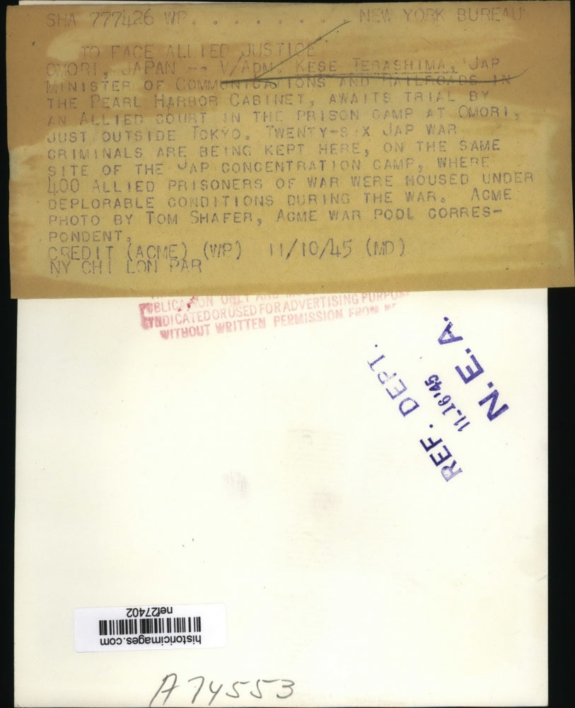 1945 Press Photo Kese Terashima Japanese Minister of Communications & Railroads