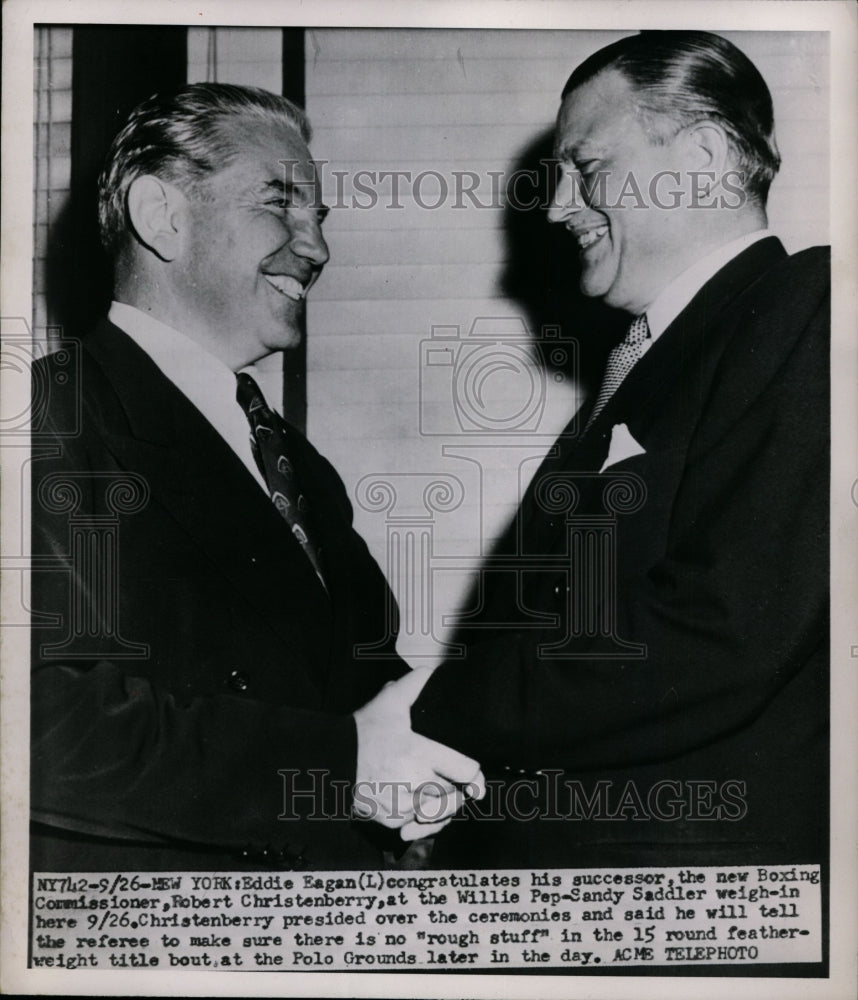 1951 Press Photo Eddie Eagan congratulated his successor as Boxing Commissioner