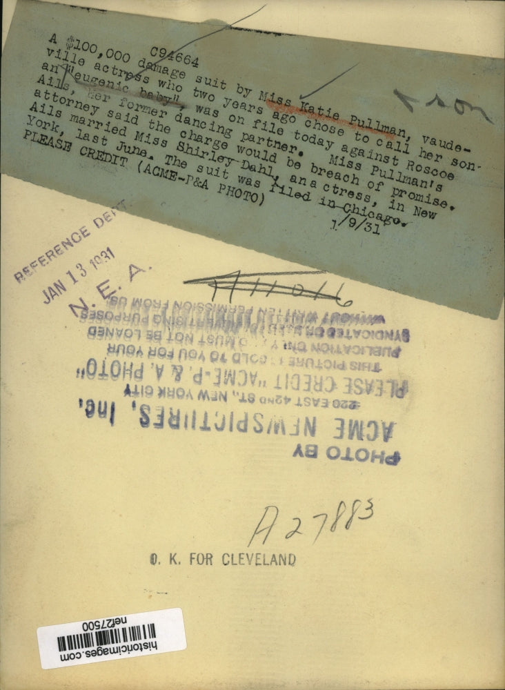 1931 Press Photo A $100,000 Suit by Ms Katie Pullman Vaudeville Actress on File