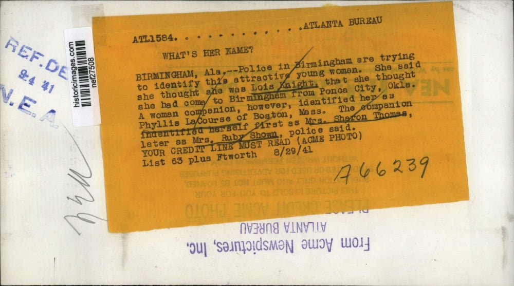 1941 Press Photo Birmingham Police Try to Identify Phyllis LaCourse - nef27508