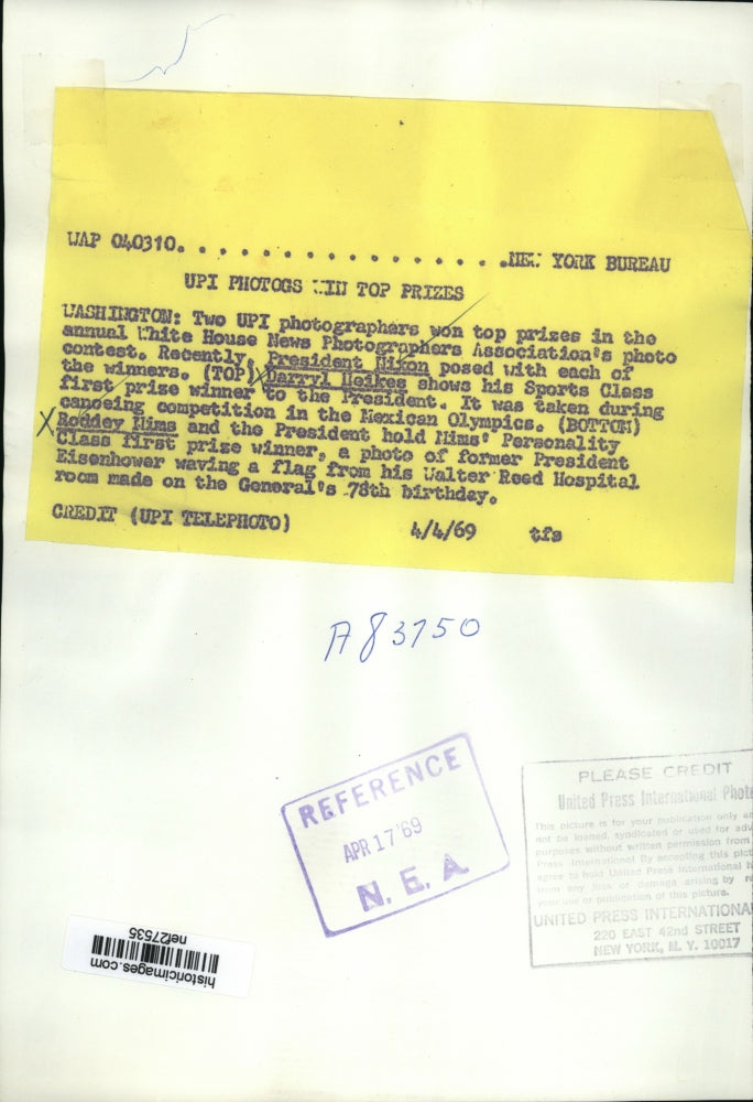 1969 Press Two UPI Photographers Won Prizes in Annual News Photographers Contest