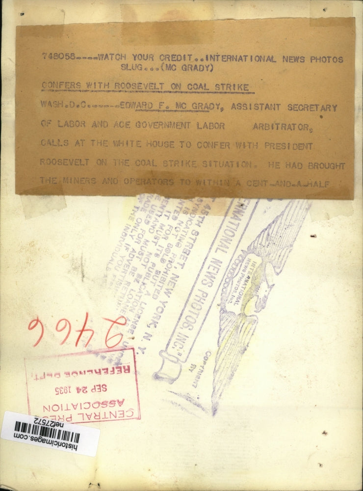 1935 Press Photo Edward F. McGrady at White House - nef27572