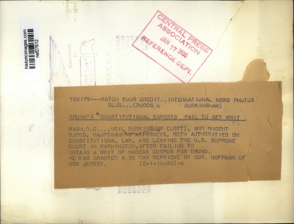 1936 Press Photo Neil Burkinshaw, Nugent Dodds Leaving Court, Washington D.C.