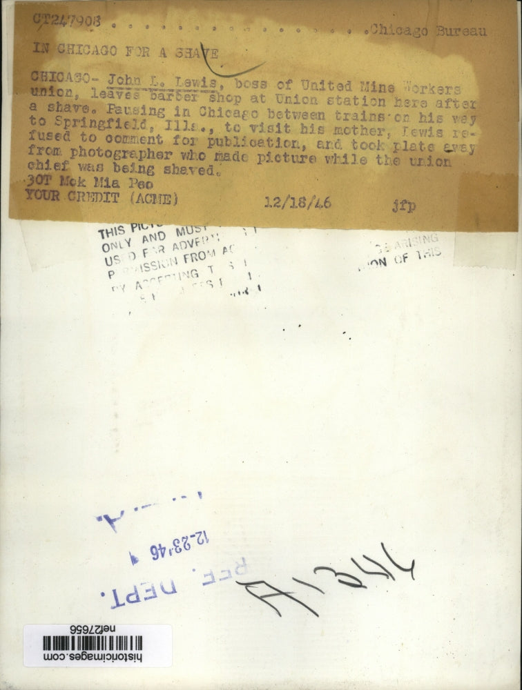 1946 Press Photo John L Lewis, United Mine Workers Union President in Chicago