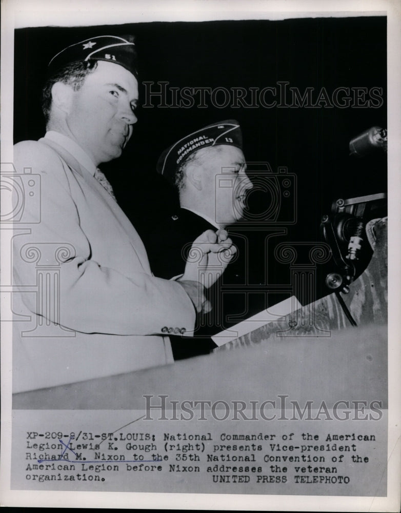 Load image into Gallery viewer, 1953 Press Photo Richard Nixon, Lewis Gough at 35th American Legion Convention
