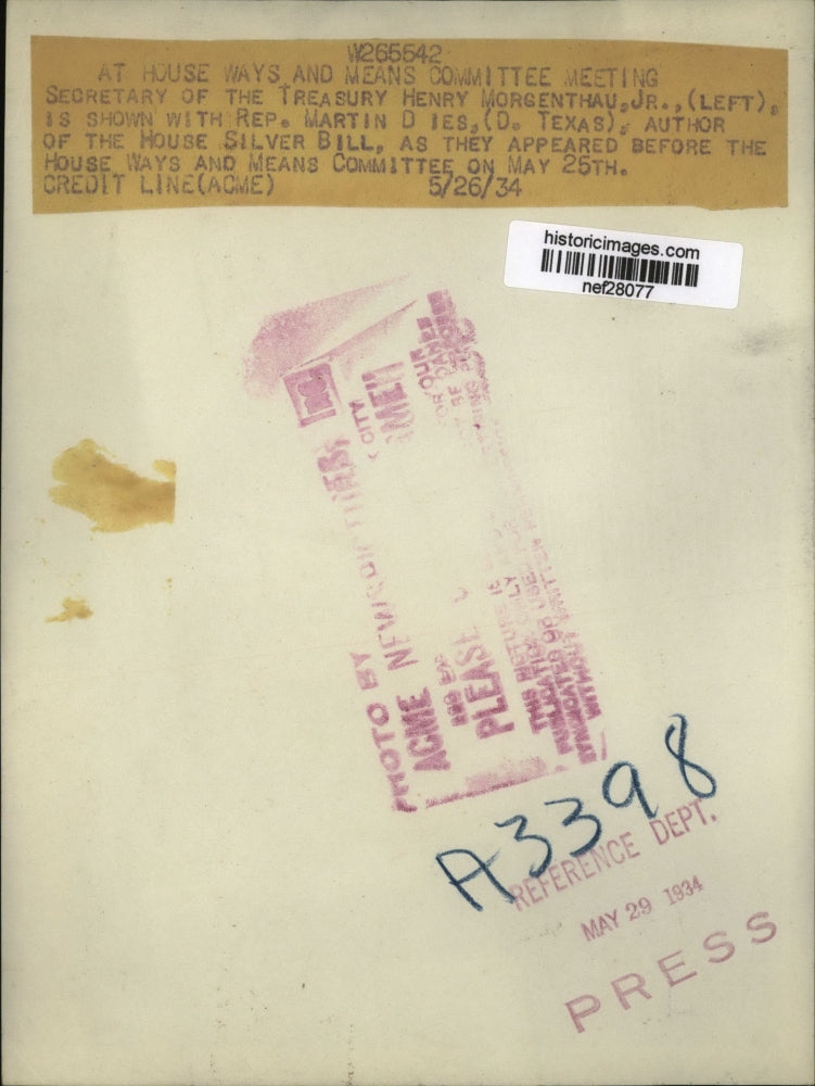 1934 Press Photo Henry Morgenthau Jr, at the House Ways and Means Committee