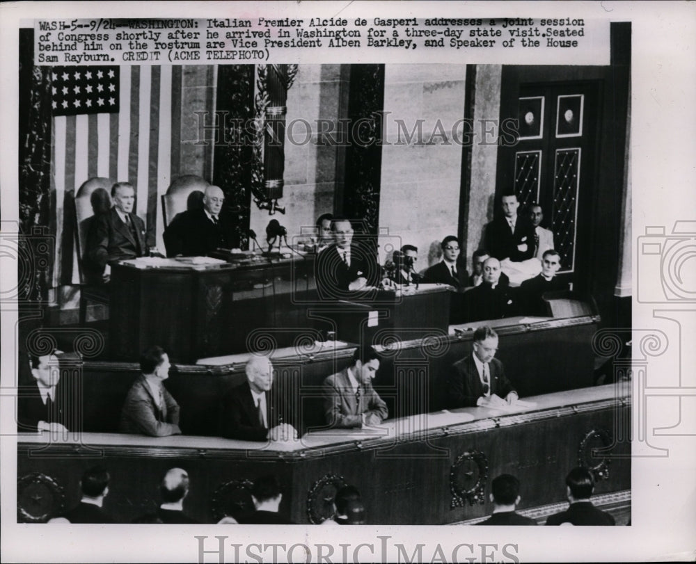 1951 Press Photo Alcide de Gasperi at U.S. Congress Session - nef28100