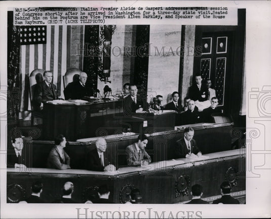 1951 Press Photo Alcide de Gasperi at U.S. Congress Session - nef28100