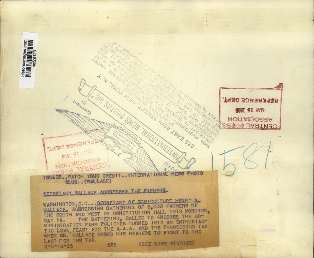 1935 Press Photo Henry A Wallace Addressing 3,000 Farmers of the South and West