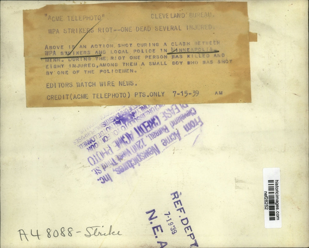 1939 Press Photo WPA Strike vs. Police in Minneapolis, Minnesota - nef28252