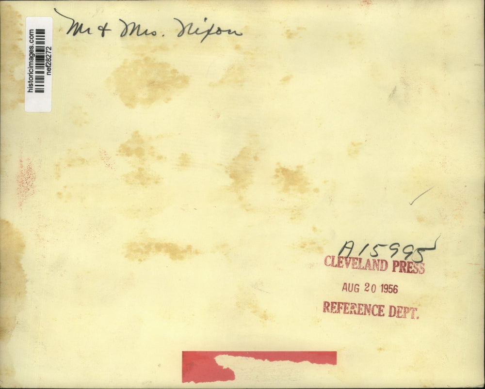 1956 Press Photo Richard Nixon, Wife Pat Talk w Reporters at Los Angeles Airport