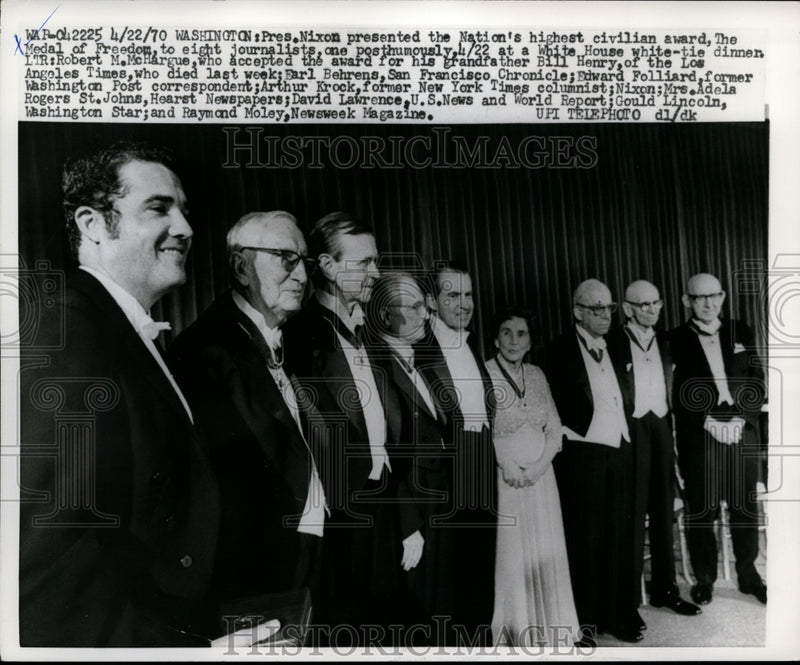 Load image into Gallery viewer, 1970 Press Photo Richard Nixon w Medal of Freedom Recipients at White House
