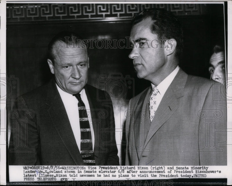 Load image into Gallery viewer, 1956 Press Photo VP Richard Nixon &amp; Senate Minority Leader Knowland - nef28424
