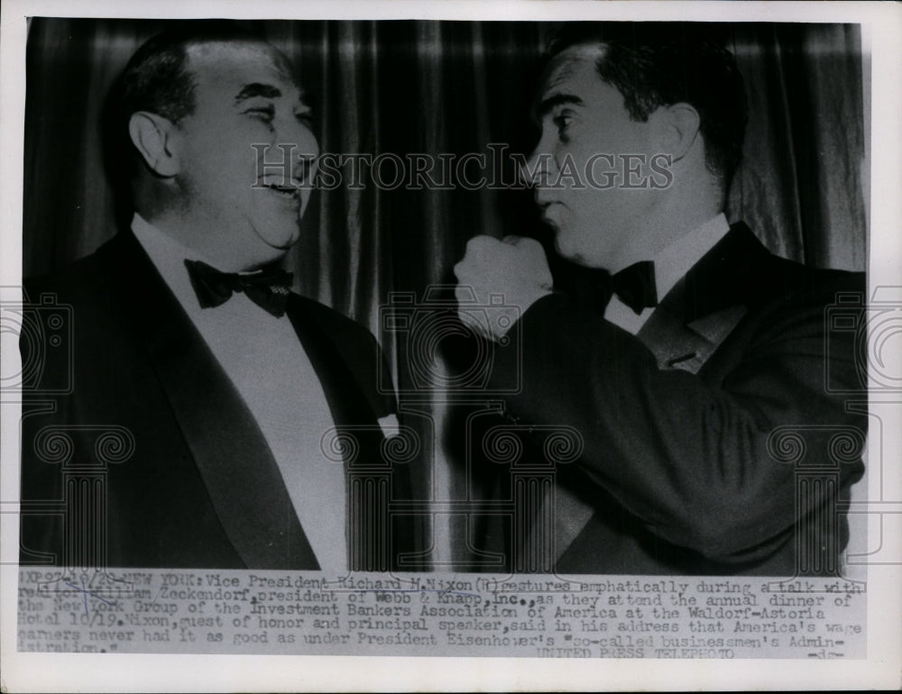 1955 Press Photo Vice President Nixon talks with William Zeckondorf - nef28434