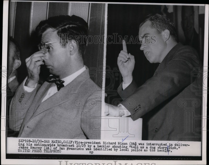Load image into Gallery viewer, 1954 Press Photo Vice President Nixon interrupted by a heckler during a speech
