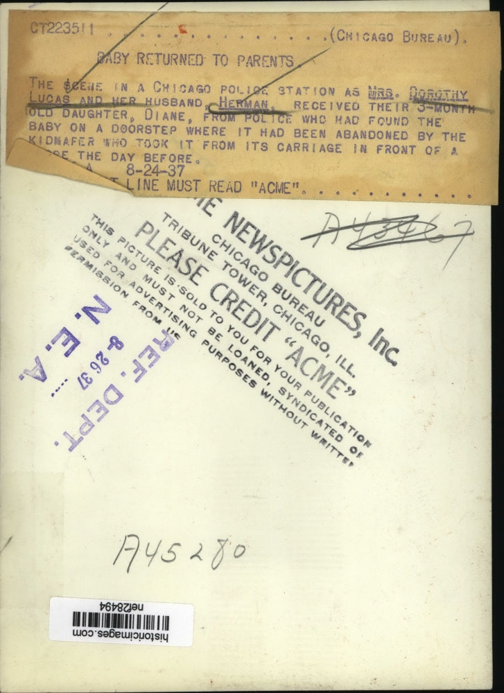 1937 Press Photo Dorothy and Herman Lucas Reunited with Kidnapped Daughter, IL